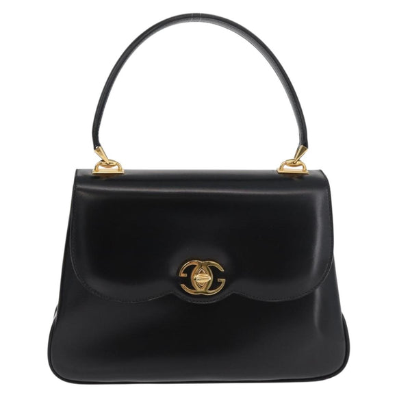 GUCCI Hand Bag Leather Black Gold Auth 181956V