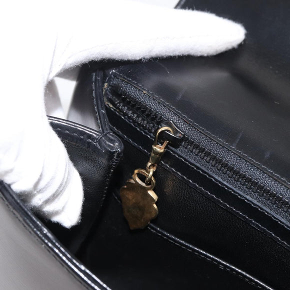 GUCCI Hand Bag Leather Black Gold Auth 181956V