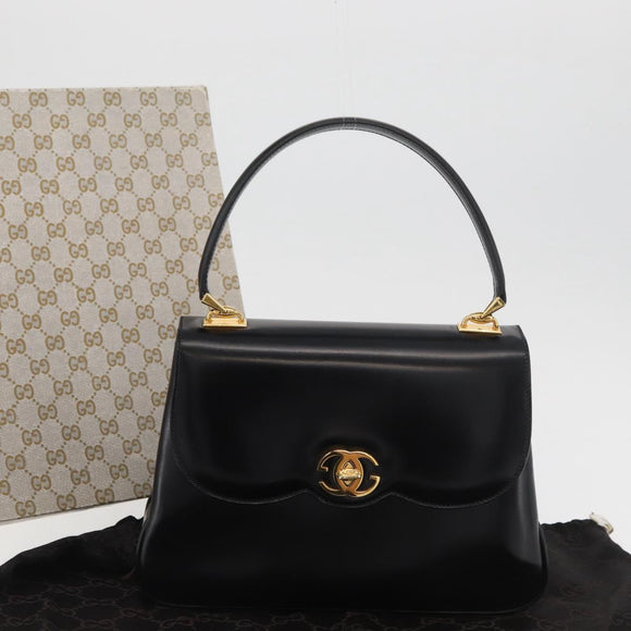 GUCCI Hand Bag Leather Black Gold Auth 181956V