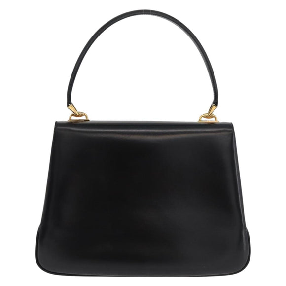 GUCCI Hand Bag Leather Black Gold Auth 181956V