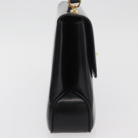 GUCCI Hand Bag Leather Black Gold Auth 181956V