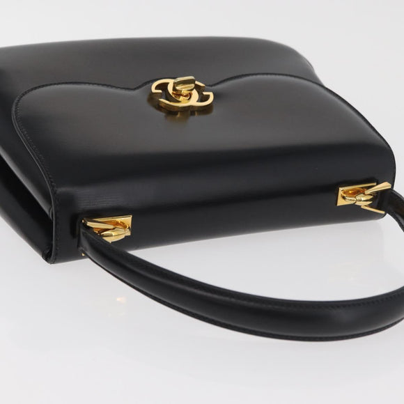 GUCCI Hand Bag Leather Black Gold Auth 181956V
