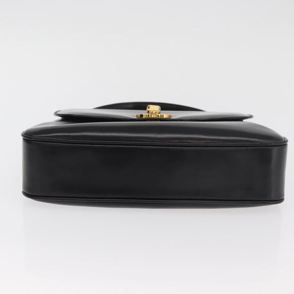 GUCCI Hand Bag Leather Black Gold Auth 181956V