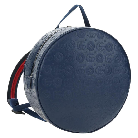 GUCCI Sherry Line Double G Backpack Leather Navy Silver Red 752358 Auth 181963M