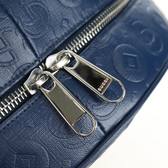 GUCCI Sherry Line Double G Backpack Leather Navy Silver Red 752358 Auth 181963M