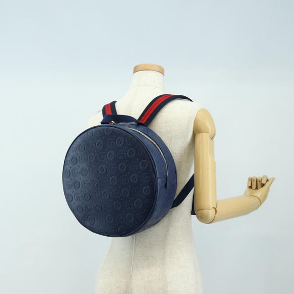 GUCCI Sherry Line Double G Backpack Leather Navy Silver Red 752358 Auth 181963M