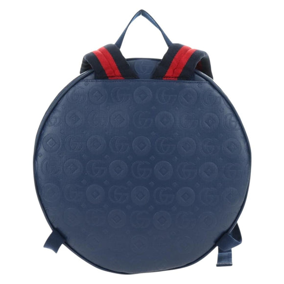 GUCCI Sherry Line Double G Backpack Leather Navy Silver Red 752358 Auth 181963M
