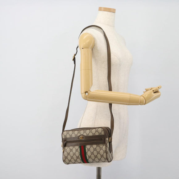 GUCCI GG Supreme Web Sherry Line Bag PVC Beige Gold 56 02 004 Auth 181982