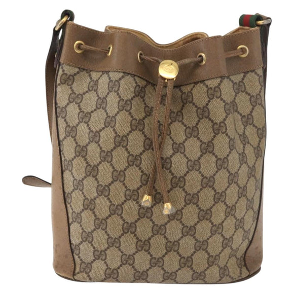 GUCCI GG Supreme Web Sherry Line Bag PVC Beige Gold 41 02 034 Auth 181983