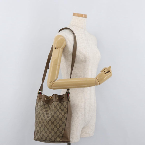 GUCCI GG Supreme Web Sherry Line Bag PVC Beige Gold 41 02 034 Auth 181983