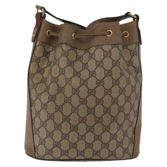 GUCCI GG Supreme Web Sherry Line Bag PVC Beige Gold 41 02 034 Auth 181983
