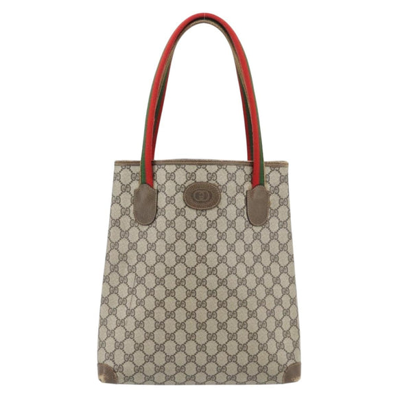GUCCI GG Supreme Web Sherry Line Tragetasche PVC Beige 41 004 4465 Auth 181984