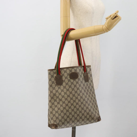 GUCCI GG Supreme Web Sherry Line Tragetasche PVC Beige 41 004 4465 Auth 181984