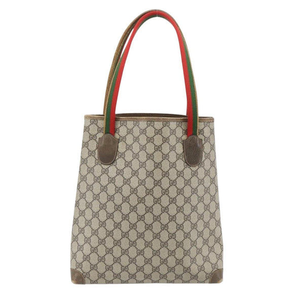 GUCCI GG Supreme Web Sherry Line Tragetasche PVC Beige 41 004 4465 Auth 181984