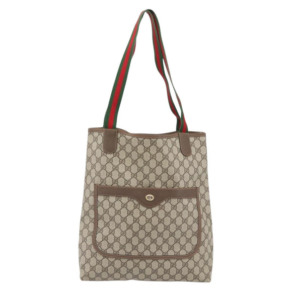 GUCCI GG Supreme Web Sherry Line Tote Bag PVC Beige Gold 40 02 003 Auth 181985A