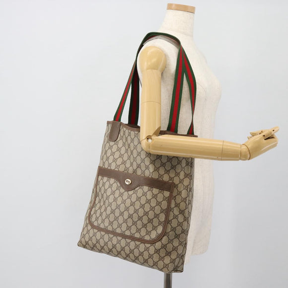 GUCCI GG Supreme Web Sherry Line Tote Bag PVC Beige Gold 40 02 003 Auth 181985A