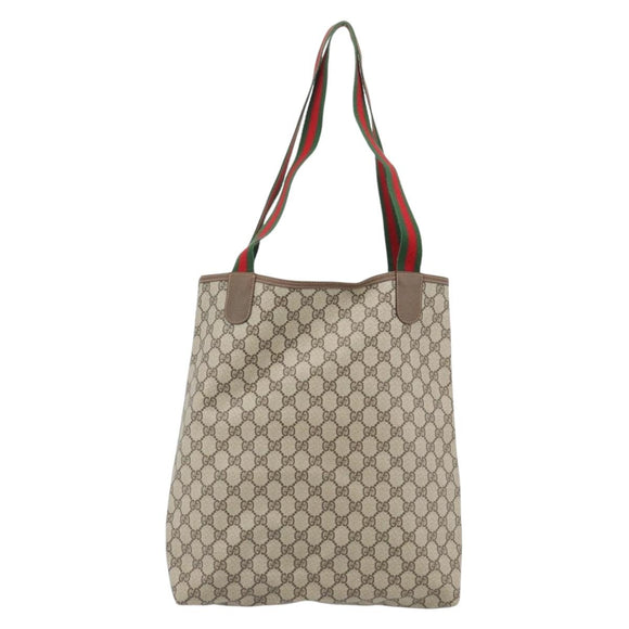 GUCCI GG Supreme Web Sherry Line Tote Bag PVC Beige Gold 40 02 003 Auth 181985A