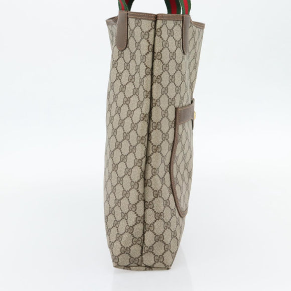 GUCCI GG Supreme Web Sherry Line Tote Bag PVC Beige Gold 40 02 003 Auth 181985A