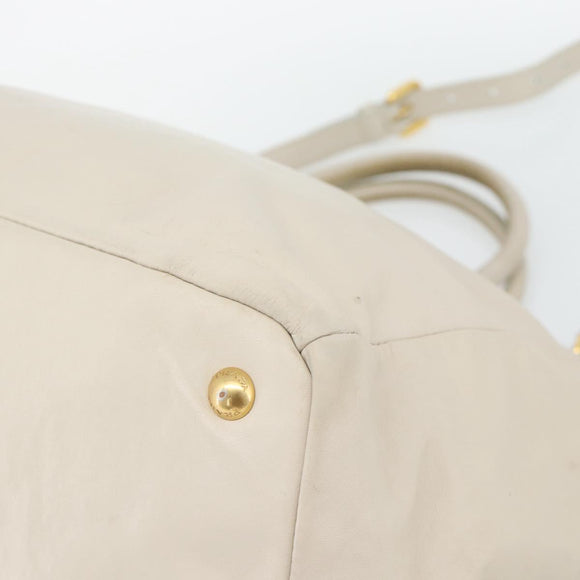 PRADA Handtas Leer 2-weg Ivoor Goud Authentiek 182009