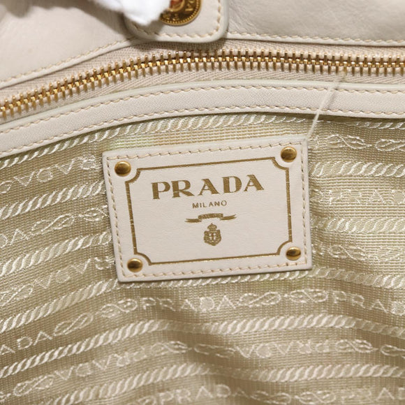 PRADA Handtas Leer 2-weg Ivoor Goud Authentiek 182009