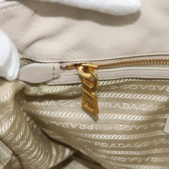 PRADA Handtas Leer 2-weg Ivoor Goud Authentiek 182009