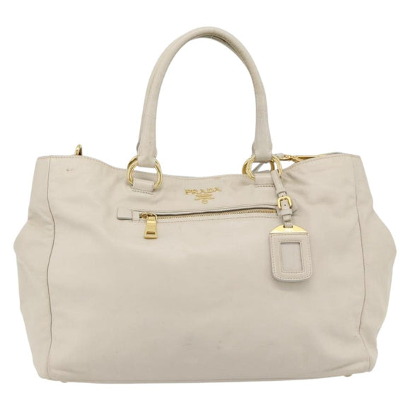 PRADA Handtas Leer 2-weg Ivoor Goud Authentiek 182009