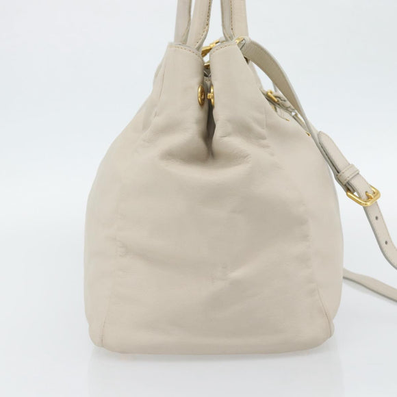 PRADA Handtas Leer 2-weg Ivoor Goud Authentiek 182009