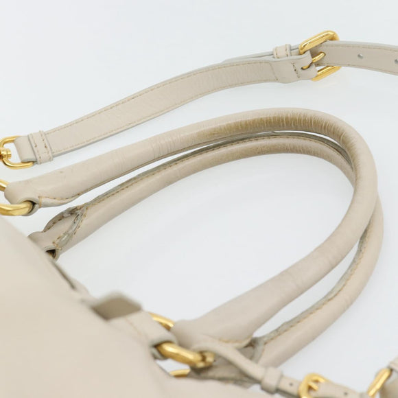 PRADA Handtas Leer 2-weg Ivoor Goud Authentiek 182009