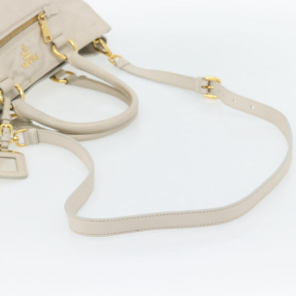 PRADA Handtas Leer 2-weg Ivoor Goud Authentiek 182009