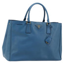 PRADA Galleria Hand Bag Safiano Leather Blue Gold Auth 182011V-1