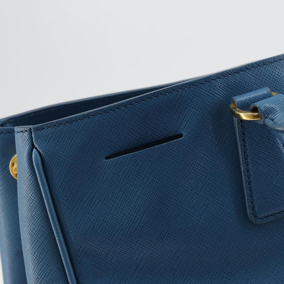 PRADA Galleria Hand Bag Safiano Leather Blue Gold Auth 182011V