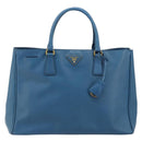 PRADA Galleria Hand Bag Safiano Leather Blue Gold Auth 182011V-2