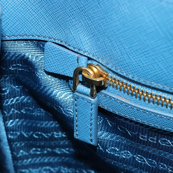PRADA Galleria Hand Bag Safiano Leather Blue Gold Auth 182011V
