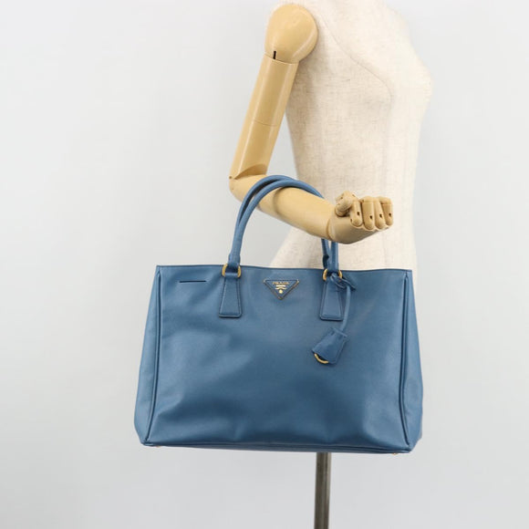 PRADA Galleria Hand Bag Safiano Leather Blue Gold Auth 182011V