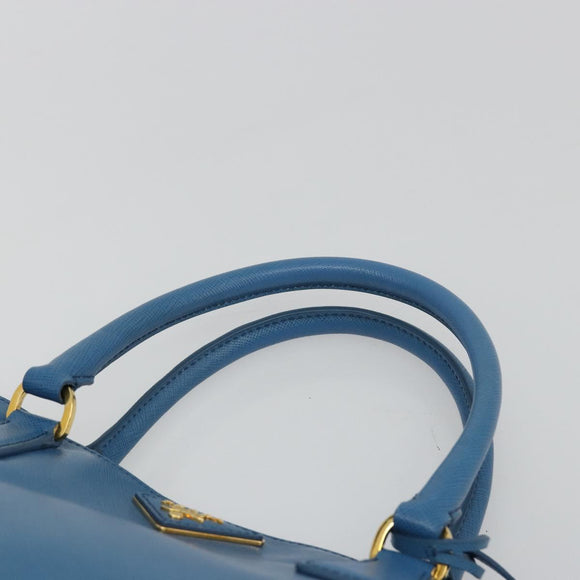 PRADA Galleria Hand Bag Safiano Leather Blue Gold Auth 182011V