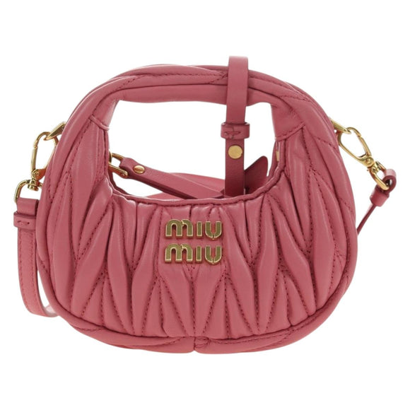 Miu Miu Matelassé Wonder Schulterbeutel Leder 2-Wege Pink Gold Auth 182012SAM