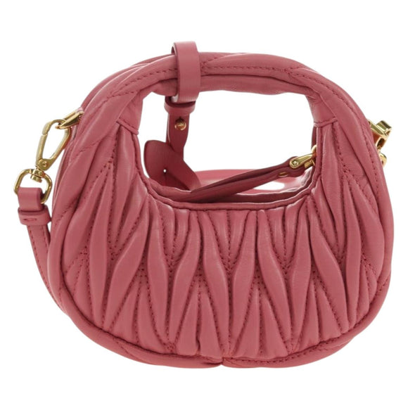 Miu Miu Matelassé Wonder Schulterbeutel Leder 2-Wege Pink Gold Auth 182012SAM