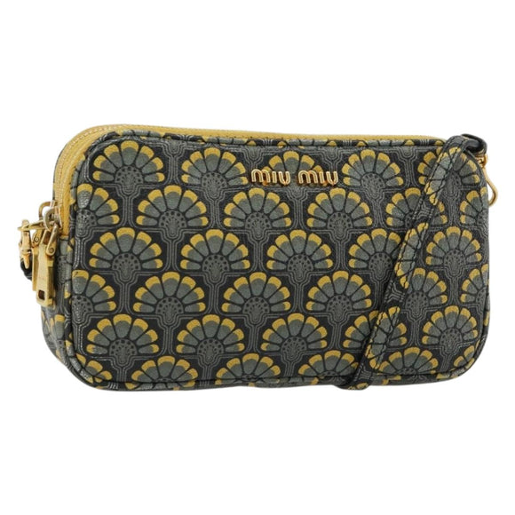 Miu Miu Shoulder Bag Leather Gray Gold Auth 182013A