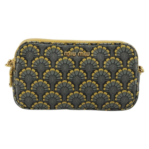 Miu Miu Shoulder Bag Leather Gray Gold Auth 182013A