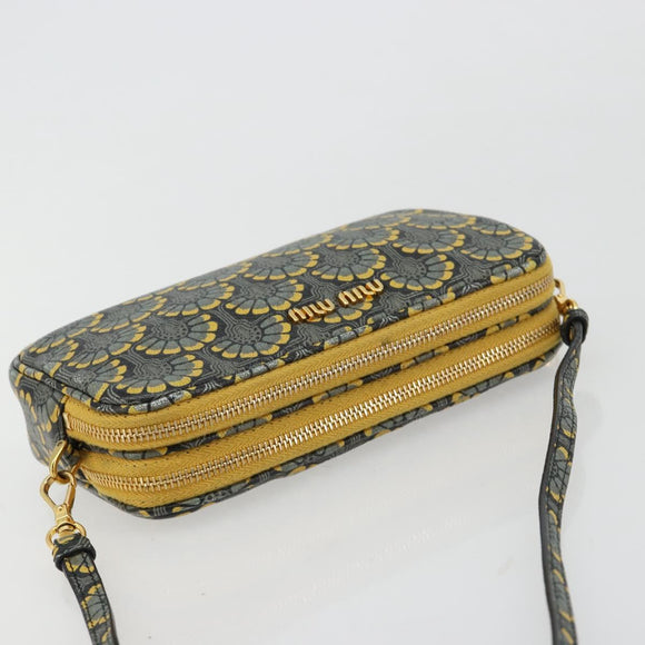 Miu Miu Shoulder Bag Leather Gray Gold Auth 182013A