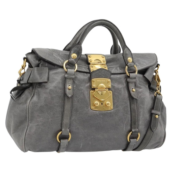 Miu Miu Hand Bag Leather 2way Gray Gold Auth 182014SAM