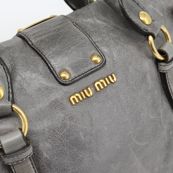 Miu Miu Hand Bag Leather 2way Gray Gold Auth 182014SAM