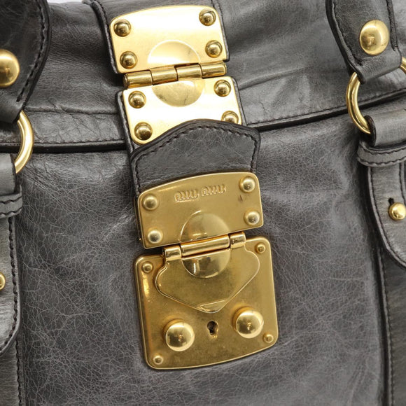 Miu Miu Hand Bag Leather 2way Gray Gold Auth 182014SAM