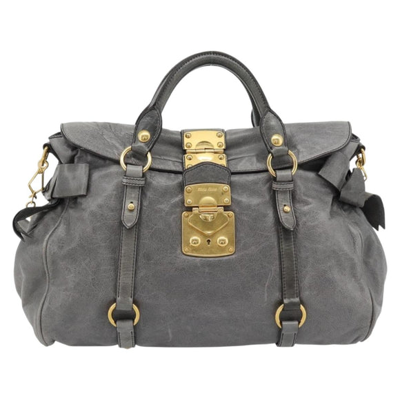 Miu Miu Hand Bag Leather 2way Gray Gold Auth 182014SAM