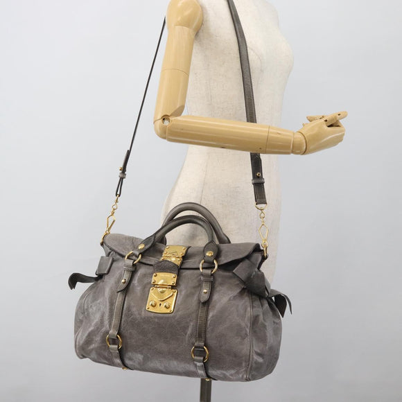 Miu Miu Hand Bag Leather 2way Gray Gold Auth 182014SAM