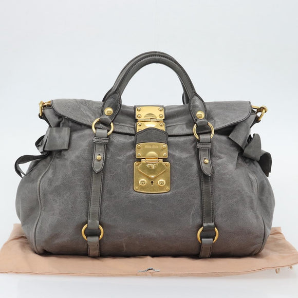 Miu Miu Hand Bag Leather 2way Gray Gold Auth 182014SAM