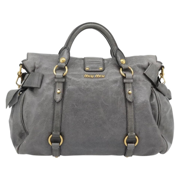 Miu Miu Hand Bag Leather 2way Gray Gold Auth 182014SAM