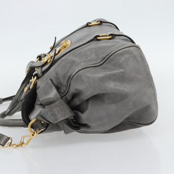 Miu Miu Hand Bag Leather 2way Gray Gold Auth 182014SAM