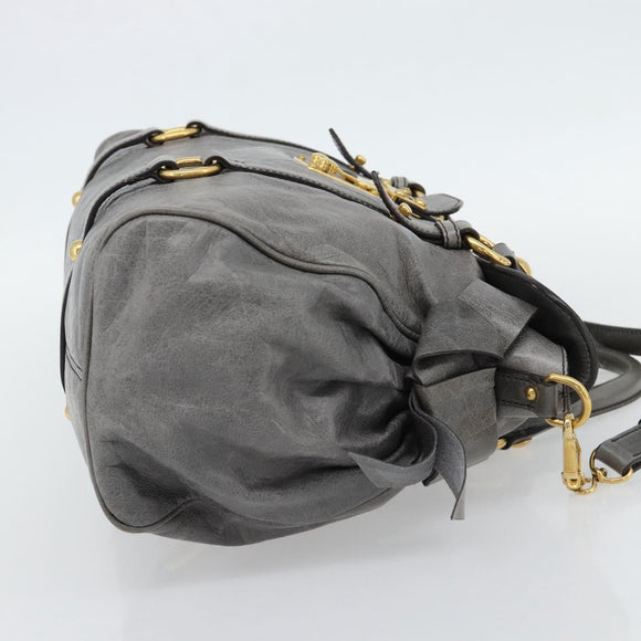 Miu Miu Hand Bag Leather 2way Gray Gold Auth 182014SAM