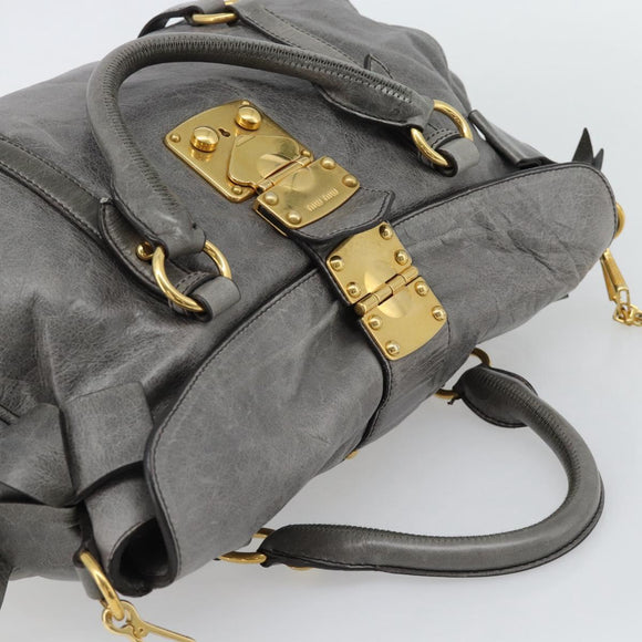 Miu Miu Hand Bag Leather 2way Gray Gold Auth 182014SAM
